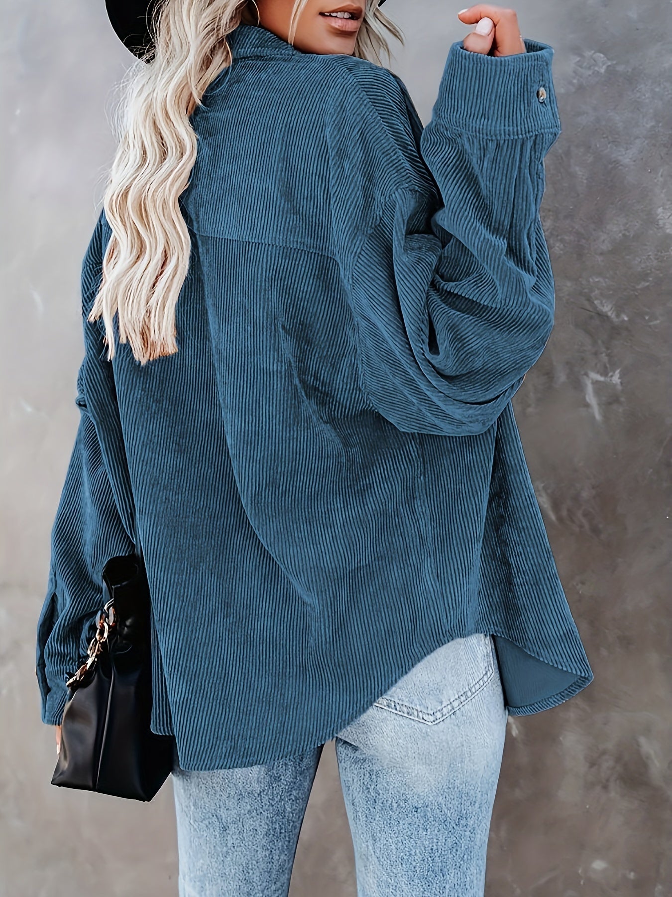 Women's Oversized Corduroy Button-Up Shirt - Long Sleeve, Loose Fit, Rust Orange, Casual Style with Pockets, Perfect for Spring/Fall, Casual Wear Shirt | Stylish Pockets | Corduroy Fabric