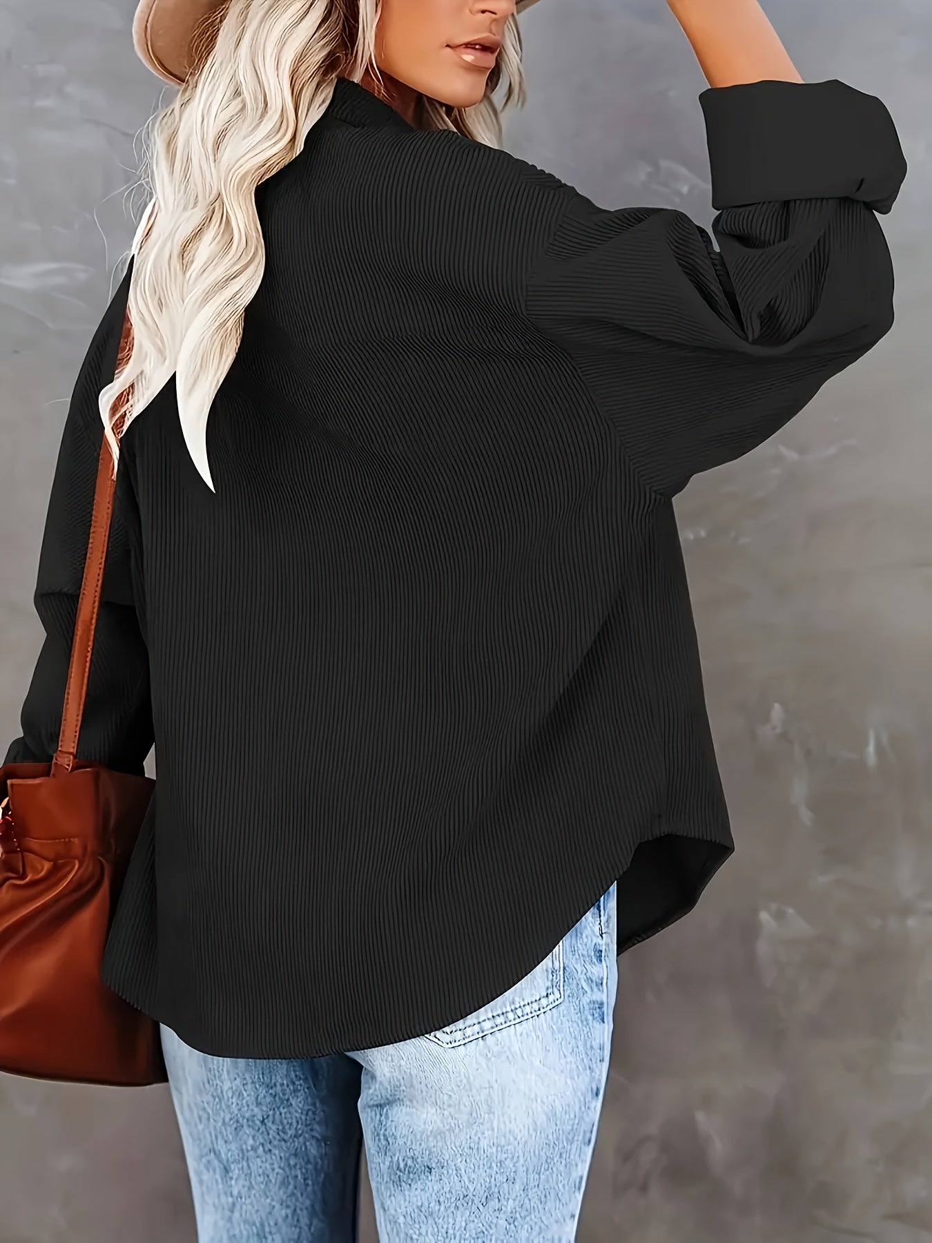 Women's Oversized Corduroy Button-Up Shirt - Long Sleeve, Loose Fit, Rust Orange, Casual Style with Pockets, Perfect for Spring/Fall, Casual Wear Shirt | Stylish Pockets | Corduroy Fabric